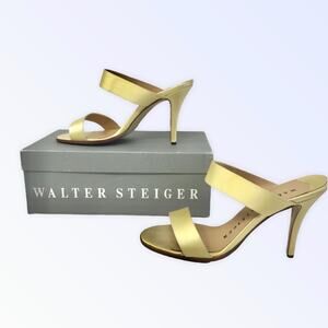 Walter Steiger NEW Yellow Satin Yellow Sandals Heels Vintage 9B w/Box
